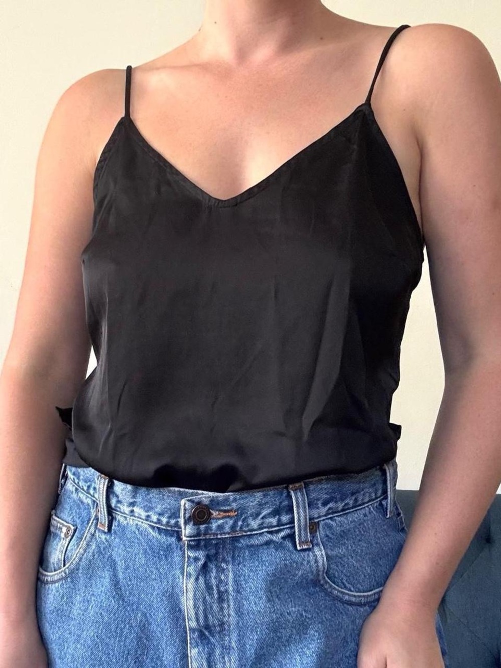 Stars Above black polyester satin tie back cami top